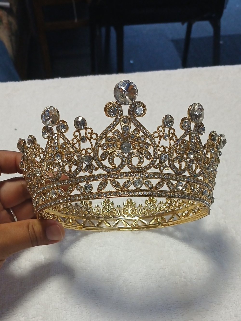 Gold Crystal Bridal Tiara Crown - Elegant Wedding Headpiece